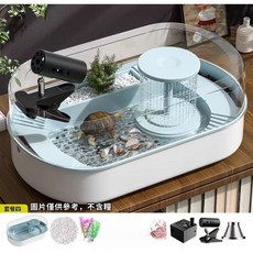 雙層烏龜別墅生態缸 帶曬臺烏龜飼養箱 防摔巴西龜缸造景裝飾, 1個, 灰色大號（套餐四）宅配