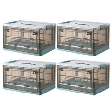 굿아이템 양면오픈형 투명 접이식 리빙박스 폴딩박스 옷정리함 수납박스 펜트리수납함, 블루, 4개