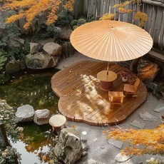 대나무파라솔 우산 볏집 파라솔 원사 브라이트레드 해변, 250cm, 전면 천공 거즈 포함, 앤티크옐로우 A