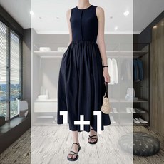 민소매 롱원피스 2장 브이넥 엄마등원룩 슬림 슬립 롱랩 상견례