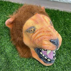 萬聖節 獅子頭套 帶鬃毛 面具 獅子王 動物面具, 1個, 棕毛獅子(開口款)