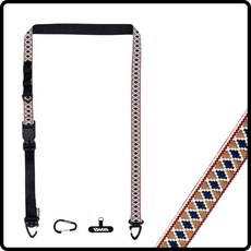 【WasangShow 花生騷】原民風格圖織多功能背繩(棕藍菱形) 快扣, 1個