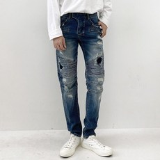 디아 남성용 디스트로이드 바이커 절개 지퍼 포켓 데미지 데님