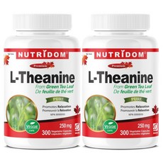 뉴트리돔 캐나다 엘테아닌 250mg L-테아닌 녹차잎 추출 300식물성캡슐, 2개, 300정