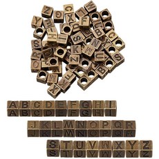 SUNNYCLUE 미국매장정품+ 1박스 104피스 26가지 스타일 금속 글자 비즈 사각 알파벳 앤티크 브론즈 합금 큐브 A to Z 참 큰 구멍 루즈 스페이서 주얼리 제작용 목, SUNNYCLUE 미국매장정품+ 1박스 104피스 26