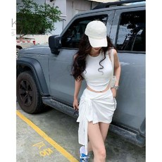無品牌 夏季辣妹 自帶胸墊 修身短款背心 綁帶半身裙褲 運動套裝