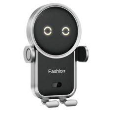 機器人造型無線充電車用手機支架，紅外線感應自動夾緊，360度旋轉手機座，多種手機適用, 灰色, CH03