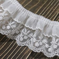 참보부상 쉐르빌주름 10색 폭6cm 주름 망사 레이스 퀼트 스커트 블라우스 앞치마 리폼, 1개, 백아이보리