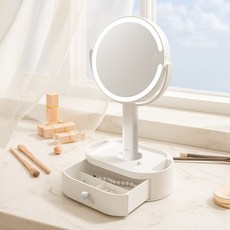 루나미러 탁상용 메이크업 서랍형 무선 조명 거울(일반확대 양면) LM-M29, 거울