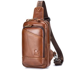 真皮胸包男款 頭層牛皮 時尚男士胸前包 多功能單肩斜挎手提包 經典百搭男包 父親節禮物 情人節禮物, 深棕色