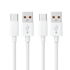USB-C 타입 패브릭 초고속 충전 데이터 케이블, 2개, 화이트, 1m