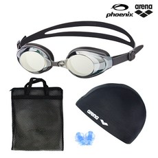 phoenix komodo鏡子鏡子PN-1200M水安全供應所Summo Bag Care 4類型套組, 鏡子護目鏡（黑色）+跨度頭飾（黑色）+網袋（黑色）+耳塞（隨機）