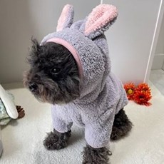 페시얌 강아지 후드티 토끼 후리스 티셔츠 겨울옷, 그레이, 1개