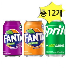 환타포도350+환타오렌지350+스프라이트350ml x 각4개(총12개) 탄산음료 뚱캔 캔음료 coc+072gs, 12개, 355ml