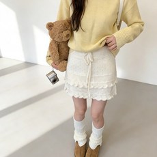 야오야오 프릴 펀칭 니트 밴딩 미니 스커트