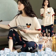 로즈엘리 잠옷세트 7종 꿀잠타임 아이스 홈웨어 반팔+7부 반바지 파자마 상하세트