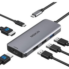 MOKiN 15W Qi2 무선 충전기가 있는 USB C 허브 4K HDMI로 노트북 도킹 스테이션 100W PD 10Gbps 포트 아이폰 16/15/14/13 및 에어팟, 6 in 1 4 USB