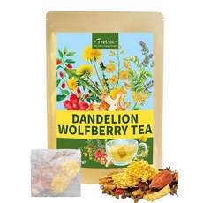 TeeLux 카모마일 라벤더 티백 & 레몬 밤 허브 티 카페인 프리 진정 및 기분 좋은 아로마 100개, 민들레 울프베리 차, 20개(1팩), 1, 100