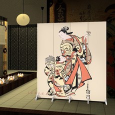 병풍 그림 게이샤 배경 1 5m 사무라이 높이x0 45m 소품 6패널 그림병풍, 네이비/55, 1개