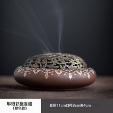 琺琅彩盤香爐 琳琅彩盤香爐 中式香薰爐敦煌香爐擺件陶瓷香爐, 1個