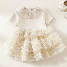 女童夏季連衣裙2026新款洋氣公主裙網紗花邊蓬蓬蛋糕裙短袖公主裙