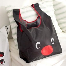 핑구 장바구니 캐릭터 포켓 접는 리유저블백, 1개, 블랙