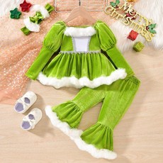 兒童聖誕節裝扮公主長袖套裝 喇叭褲