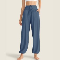 쇼핑센트럴 여성 요가 필라테스 조거 하렘팬츠 와이드밴딩 스트링조절