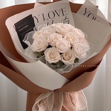 Floraflower 焦糖香檳永生花束〖浪漫禮物〗情人節 520 七夕 畢業 告白 精美 質感 永生玫瑰花, 花束+大品牌提袋
