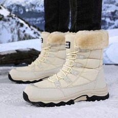 雪靴女雪地靴冬季PU大尺碼迷彩男鞋加絨加厚保暖中老年棉鞋男童高幫防潑水登山鞋防滑耐磨棉鞋潮牌男保暖靴兒童增高鞋懶人鞋, 無具體規格, 米色