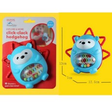 寶寶玩具AC 蘑菇型手握搖鈴 小兔牙膠玩具 咬咬樂 寶寶搖鈴 嬰幼兒磨牙玩具, 彩珠刺蝟／搖鈴牙膠, 1個