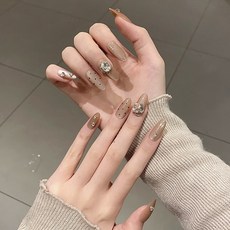 美甲貼片穿戴甲夏季甜酷風美甲片可拆卸貓咪星星蝴蝶結假指甲短款, 1個, BY1503水晶燈籠:膠水款