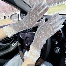 신페이드 여성 망사 여름 장갑 운전 레이스 긴장갑 터치, 화이트, 1개