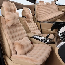 汽車坐墊 冬季毛絨加厚泡泡絨車墊 冬天保暖小蠻腰通用汽車座墊 (臺灣出貨), 黑色,五座後排分體款+頸枕, 1個