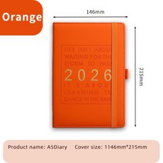 2026年效率手冊筆記本，多功能日曆英語365天計劃表，學生專用, 1個, 橙色, 橙色