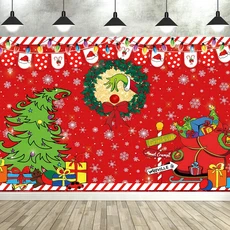 Dewprint 크리스마스 배경 녹색 머리 괴물 파티 장식 축제 안뜰 사진, 01 Polyester 100x70cm, 01 CHINA, 06 DEWPRL0005