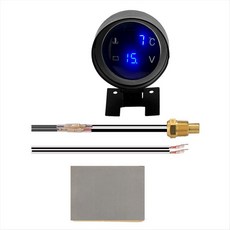2 in 1 12V 24V 라운드 LED 디지털 자동차 트럭 물 온도 게이지 온도 센서 온도 모토 전압계, 파란색, 사진 색상