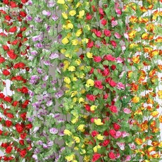 仿真玫瑰花藤 塑膠假花藤蔓花條 綠葉植物花藤條 家居裝飾花藤 人造花藤, 42小玫瑰粉色1條, 1個