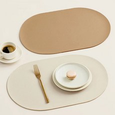 코지스 타원형 북유럽 가죽 방수 식탁매트 4개 세트, 베이지 2장+ 아이보리 2장, 1개