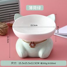 陶瓷貓碗 斜口寵物碗 餵食器 貓飼料 狗碗 水碗, 1個, 大號食糧碗薄荷綠
