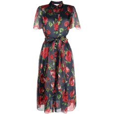 캐롤리나헤레라 플로럴 프린트 벨트 실크 셔츠 드레스