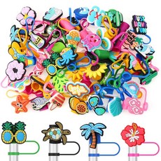 Ovveroche 75피스 하와이 빨대 토퍼 여름 커버 야자수 잎 플라밍고 컵 커버 Stanley 30온스 또는 1.2L(40온스) 텀블러 재사용 가능한 빨대 팁 뚜껑, Ovveroche 75피스 하와이 빨대 토퍼, 여름 커