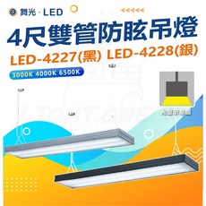 舞光 LED 4尺雙管防眩燈罩吊燈, 炫光銀(附白光燈管) LED-4228