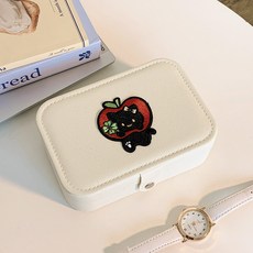 嗨購 蘋果小貓雙層大容量防塵首飾盒 戒指收納禮盒 桌面收納盒, 蘋果小黑貓-白色, 1個