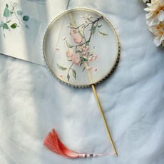 中國古風流蘇團扇刺繡古典漢服舞蹈扇, 1個, 圓形仙桃, 圓形仙桃