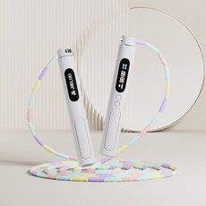 JIELIXI 計數跳繩 智慧電子顯示訓練跳繩, 梔子白+竹節繩, 1個