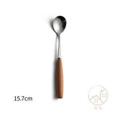 Good Lab 日式簡約不銹鋼木柄餐具, 1個, 咖啡勺 木柄餐具（W0011）