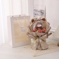 인형 꽃다발 보보볼 티안싱 졸업 선물 축제 기념, 16. A49-16cm 카키 + 선물 가방 + 램프