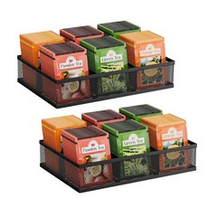 Volmop 2PC 티백 오거나이저 6 그리드. 손잡이가 달린 메시 홀더 조리대 식료품 저장실 주방 캐비닛용 티 스테이션 정리함 - 블랙 125531, Volmop 2PC 티백 오거나이저 6 그리드. 손잡이