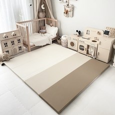 寶寶爬爬墊母嬰級一件包郵XPE摺疊4CM客廳圍欄加厚嬰兒爬行墊, 無縫抑菌PU【摩卡】
